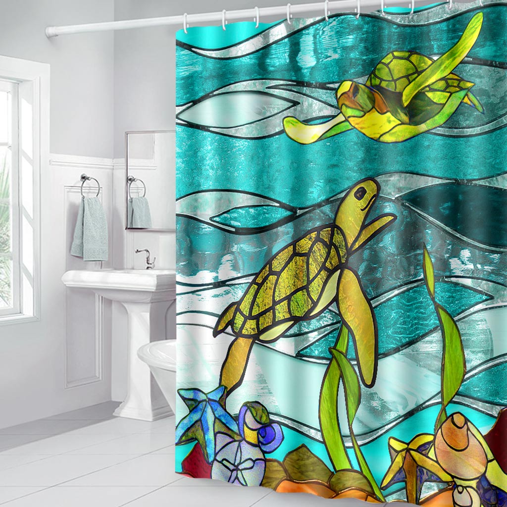 Turtle Lover Beach Soul Ocean Vibes - Turtle Bathroom Curtain & Mats Set