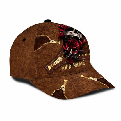 Love Skulls Rose Personalized Skull Classic Cap With Leather Pattern Print