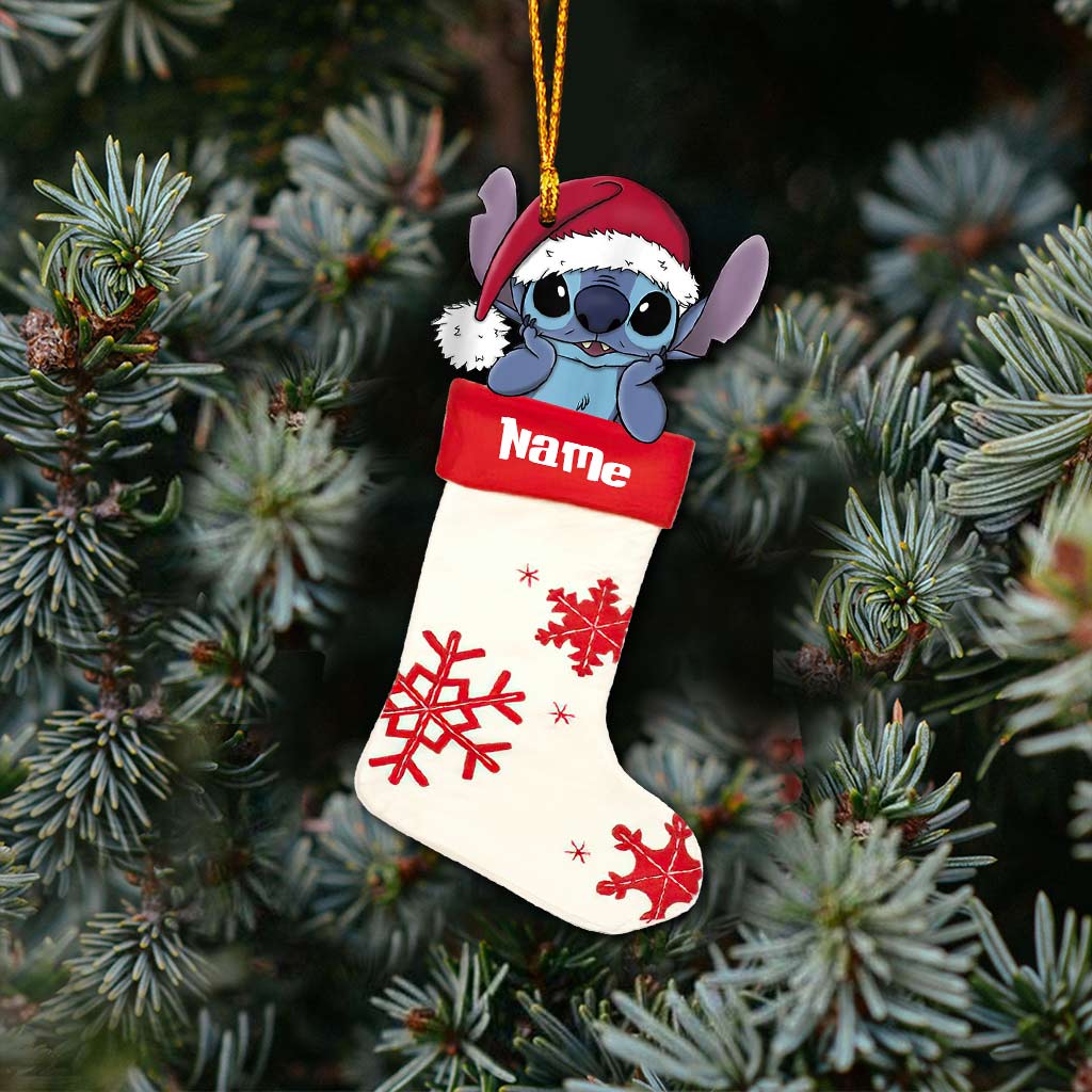 Ohana Christmas Sock - Personalized Christmas Ohana Ornament (Printed On Both Sides)