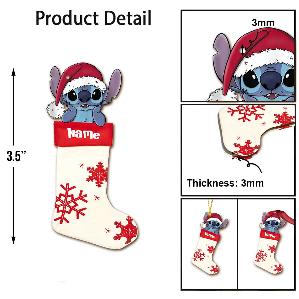 Ohana Christmas Sock - Personalized Christmas Ohana Ornament (Printed On Both Sides)