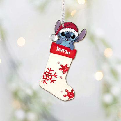 Ohana Christmas Sock - Personalized Christmas Ohana Ornament (Printed On Both Sides)