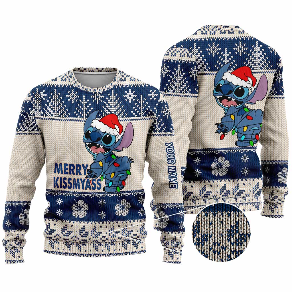 Merry Ohana - Personalized Christmas Ohana Sweater With Faux Wool Pattern Printed