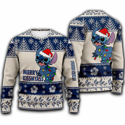 Merry Ohana - Personalized Christmas Ohana Sweater With Faux Wool Pattern Printed