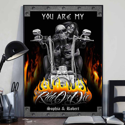 You Are My Ride Or Die Motorcycle Couple - Personalized Biker Poster With Metal Pattern Print