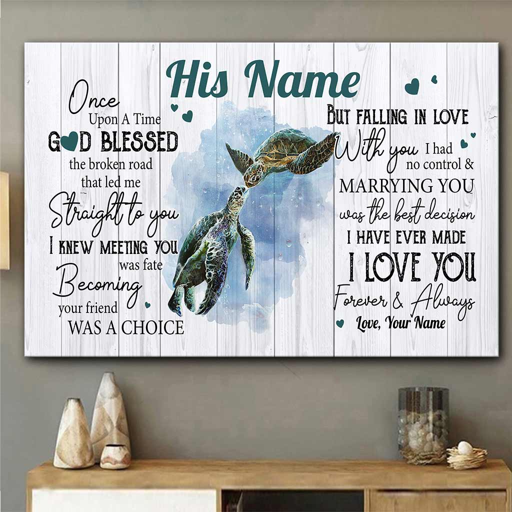 God Blessed The Broken Road - Personalized Couple Turtle Canvas And Poster