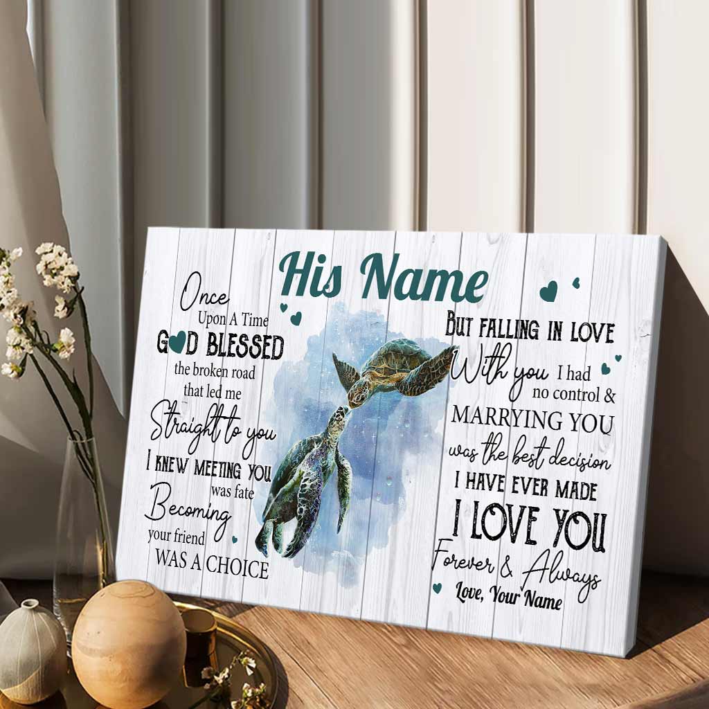 God Blessed The Broken Road - Personalized Couple Turtle Canvas And Poster