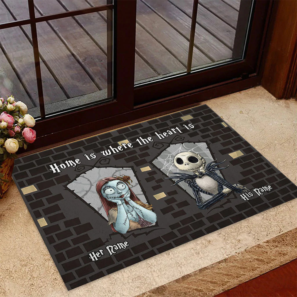 Home Is Where The Heart Is - Personalized Couple Nightmare Doormat