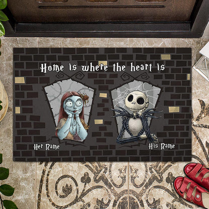 Home Is Where The Heart Is - Personalized Couple Nightmare Doormat