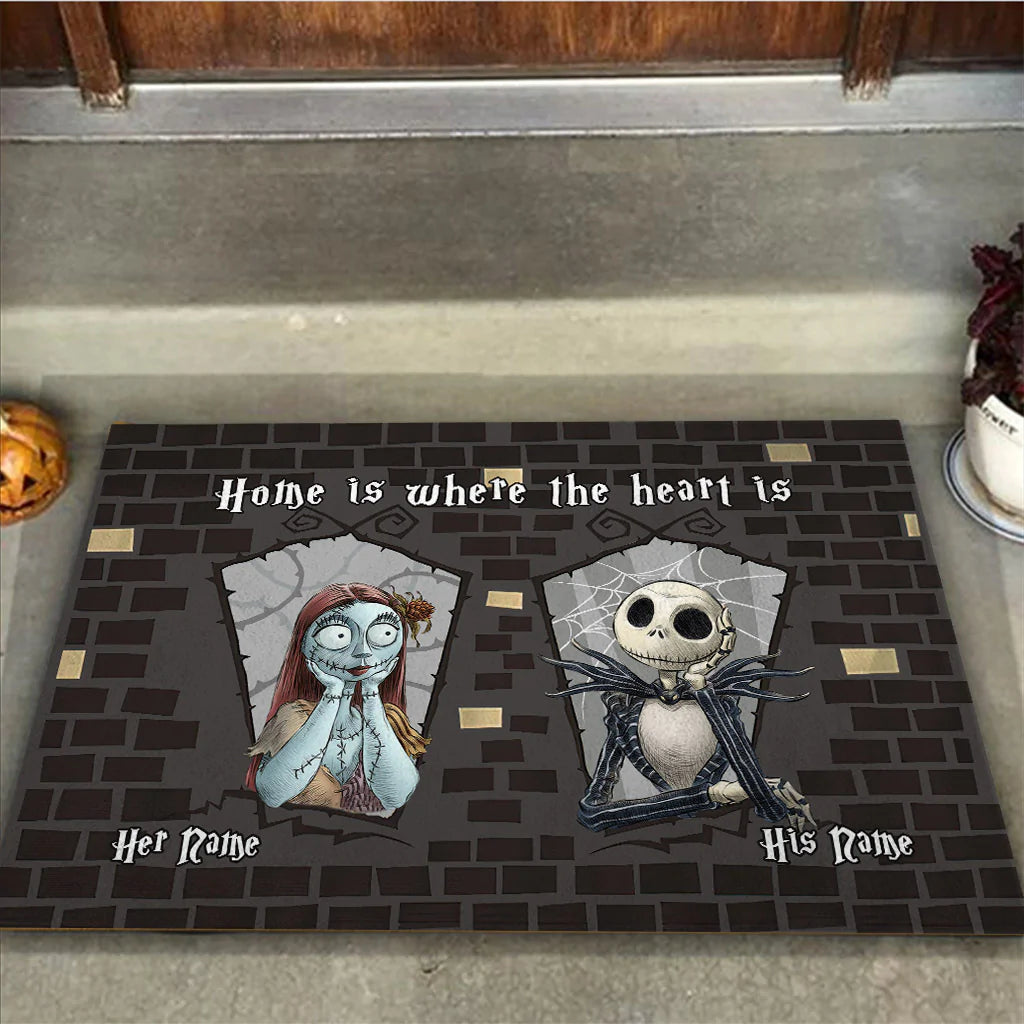 Home Is Where The Heart Is - Personalized Couple Nightmare Doormat