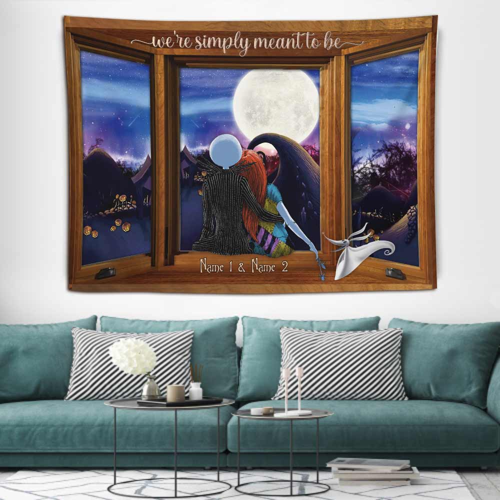 We're Simply Meant To Be - Personalized Couple Nightmare Wall Tapestry