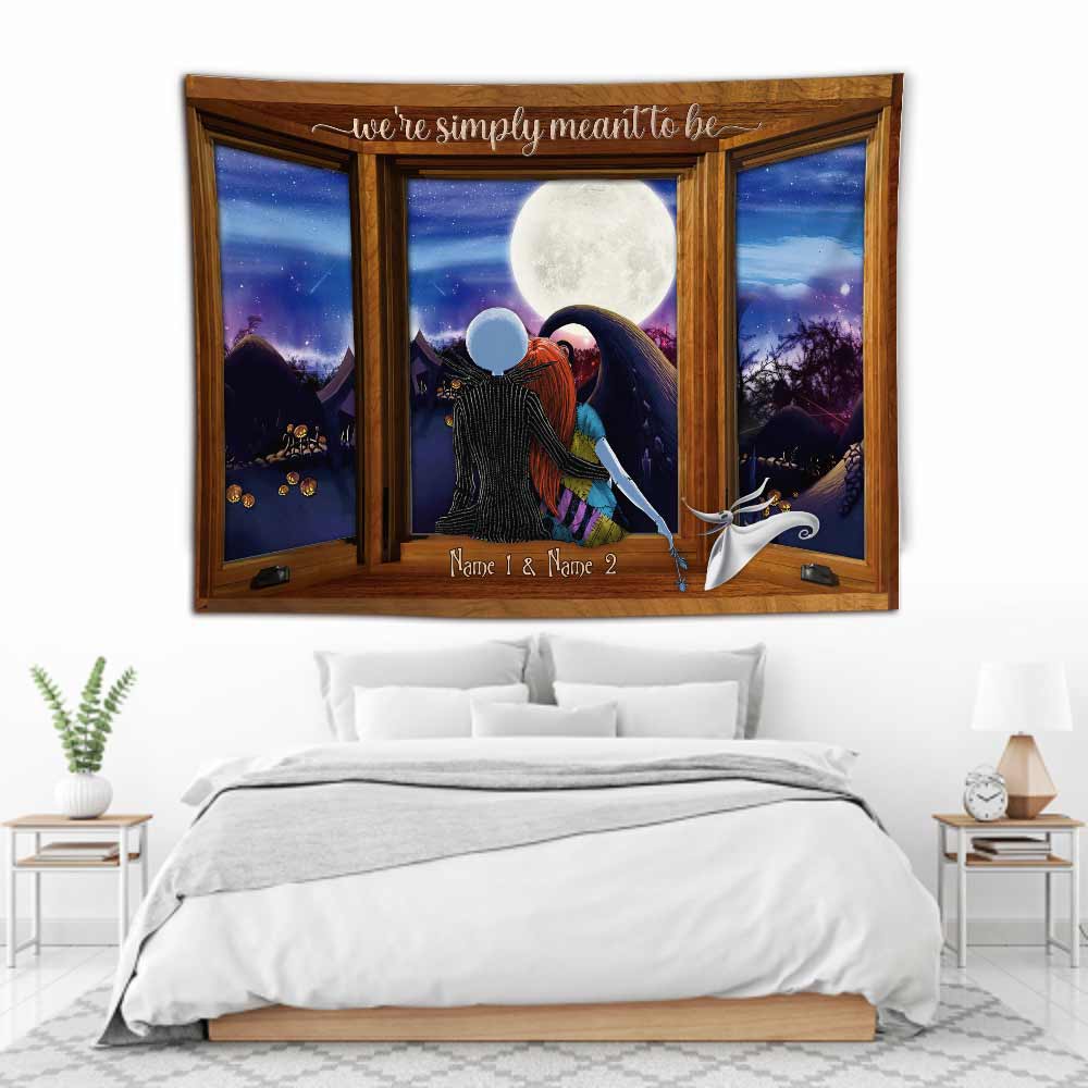 We're Simply Meant To Be - Personalized Couple Nightmare Wall Tapestry