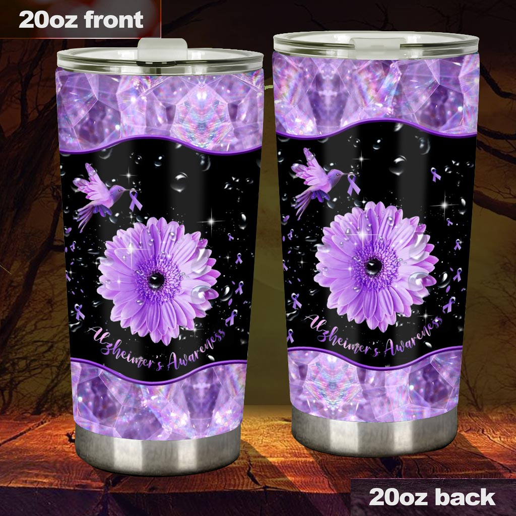 Alzheimer Awareness Flower Bird Inspired Purple Printed Tumbler