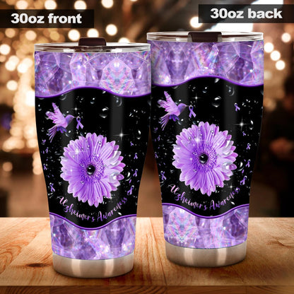 Alzheimer Awareness Flower Bird Inspired Purple Printed Tumbler