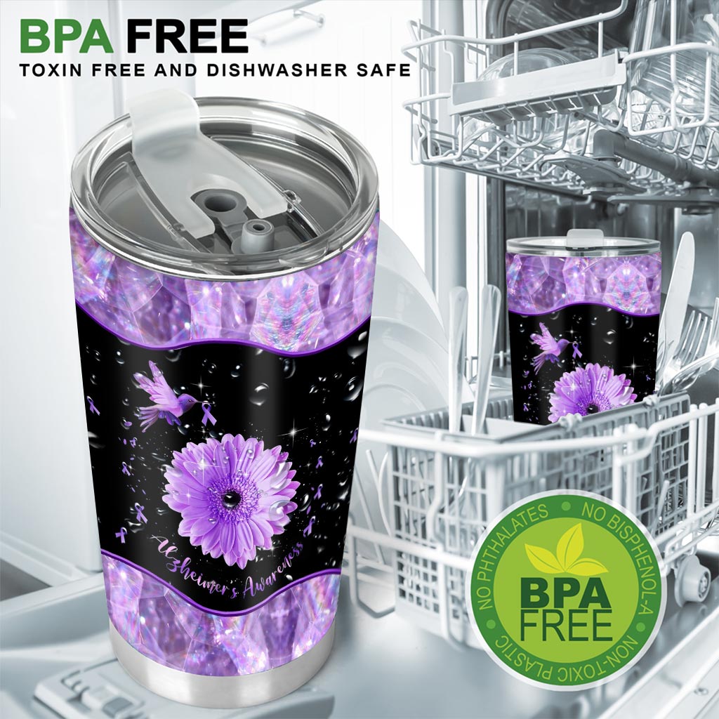 Alzheimer Awareness Flower Bird Inspired Purple Printed Tumbler