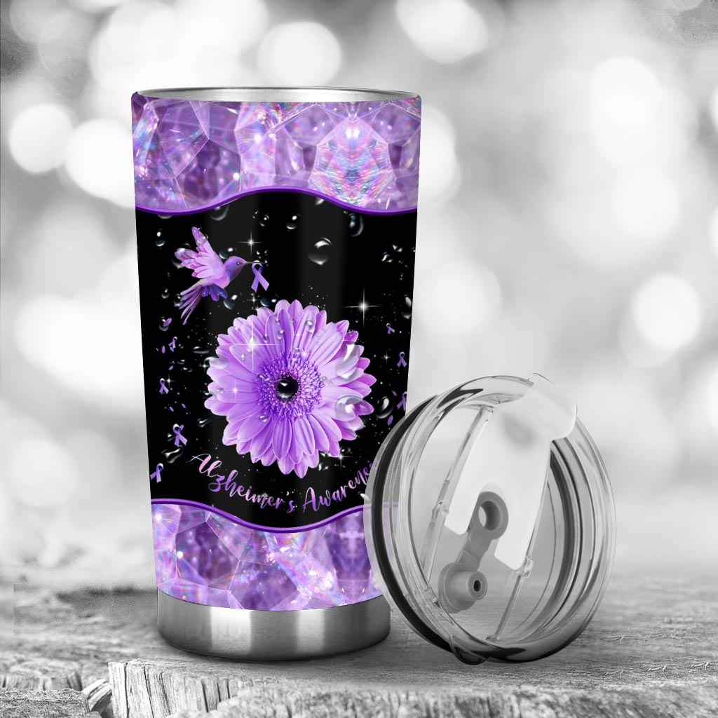 Alzheimer Awareness Flower Bird Inspired Purple Printed Tumbler