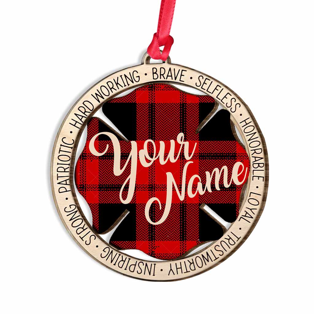 Our Hero Back The Red - Personalized Firefighter Layered Wood Ornament