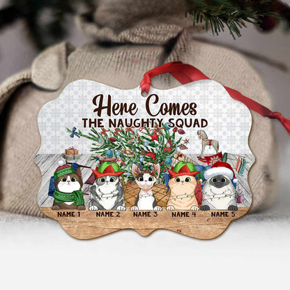 Here Comes The Naughty Squad - Personalized Christmas Cat Ornament (Printed On Both Sides)