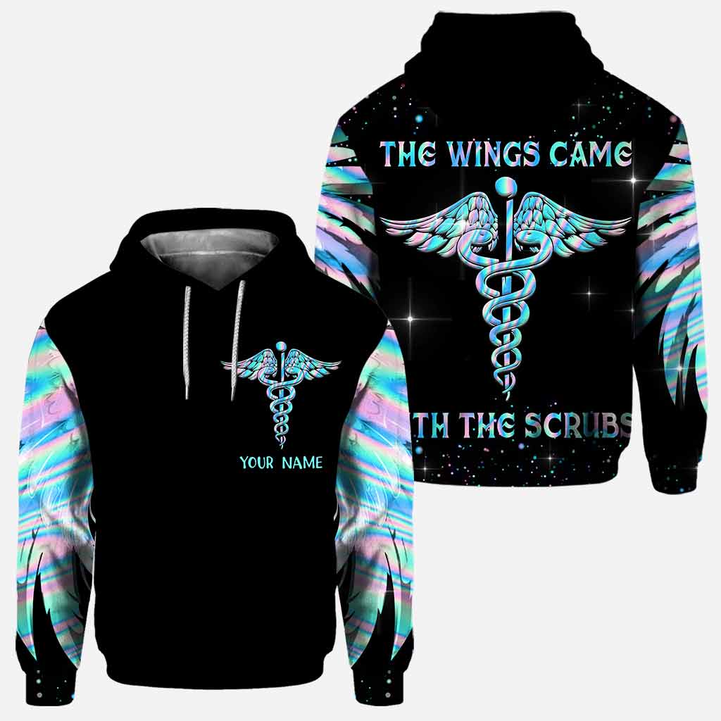 The Wings Came With The Scrubs - Personalized Nurse All Over T-shirt and Hoodie