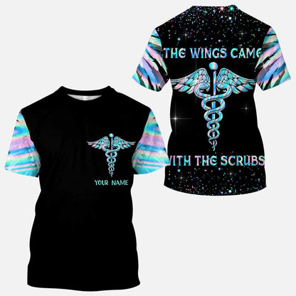 The Wings Came With The Scrubs - Personalized Nurse All Over T-shirt and Hoodie