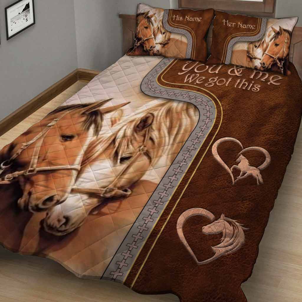 You And Me We Got This - Personalized Horse Quilt Set With Leather Pattern Print