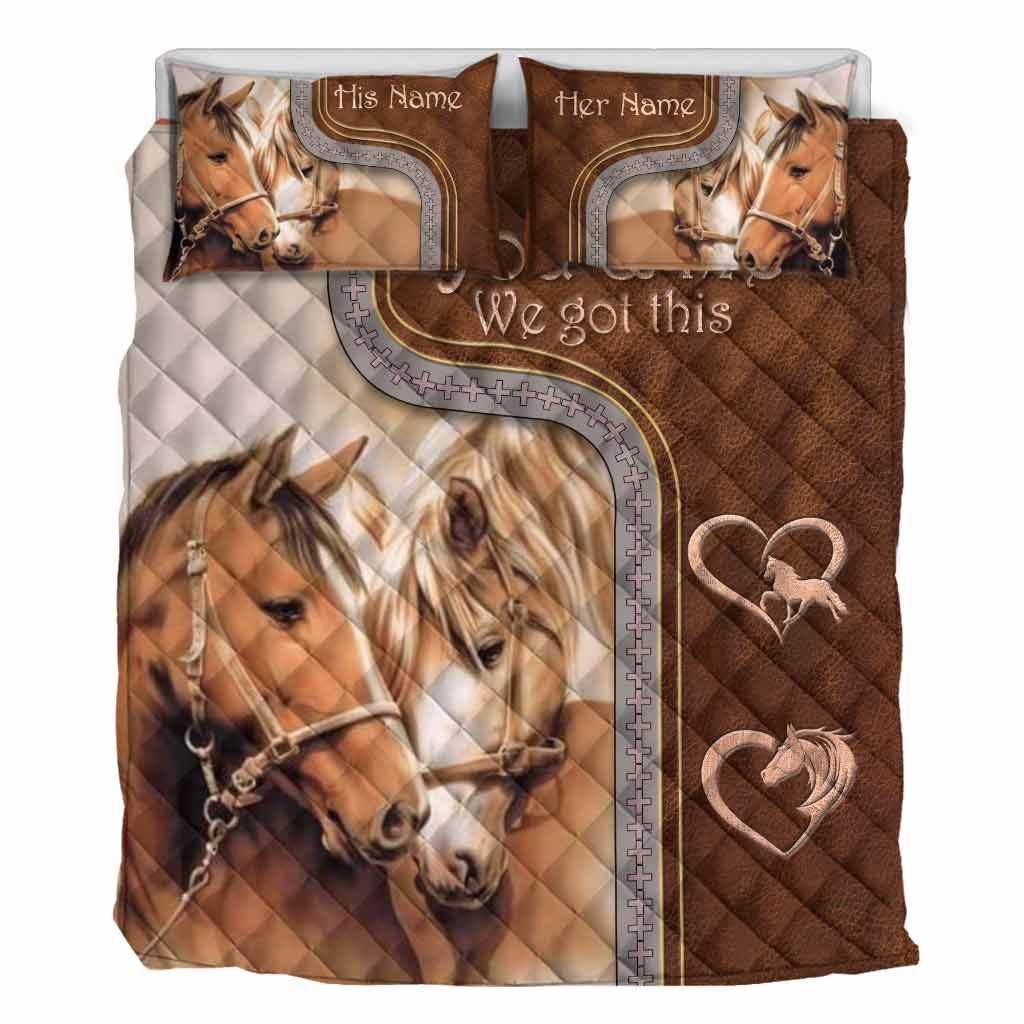 You And Me We Got This - Personalized Horse Quilt Set With Leather Pattern Print