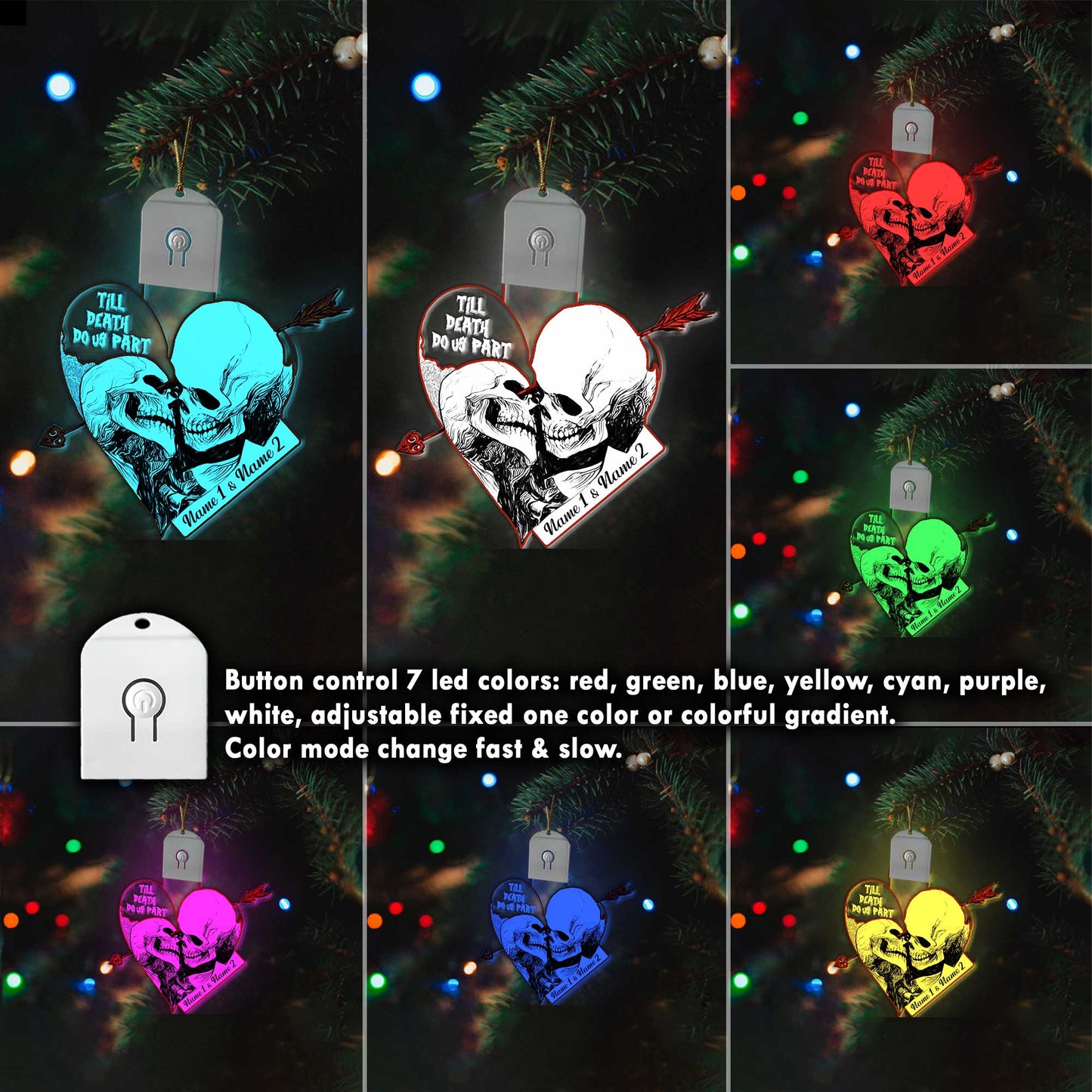 Till Death Do Us Part - Personalized Christmas Skull Shaped Led Acrylic Ornament