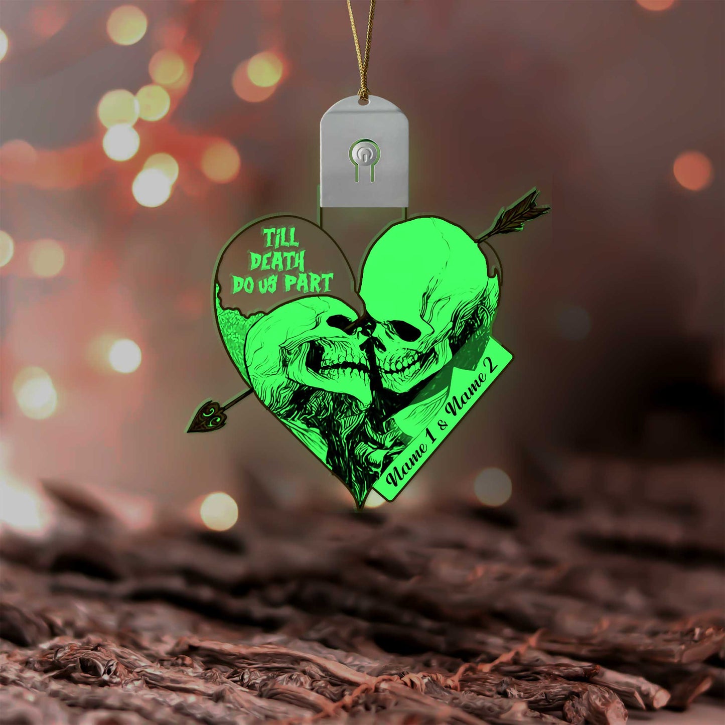 Till Death Do Us Part - Personalized Christmas Skull Shaped Led Acrylic Ornament