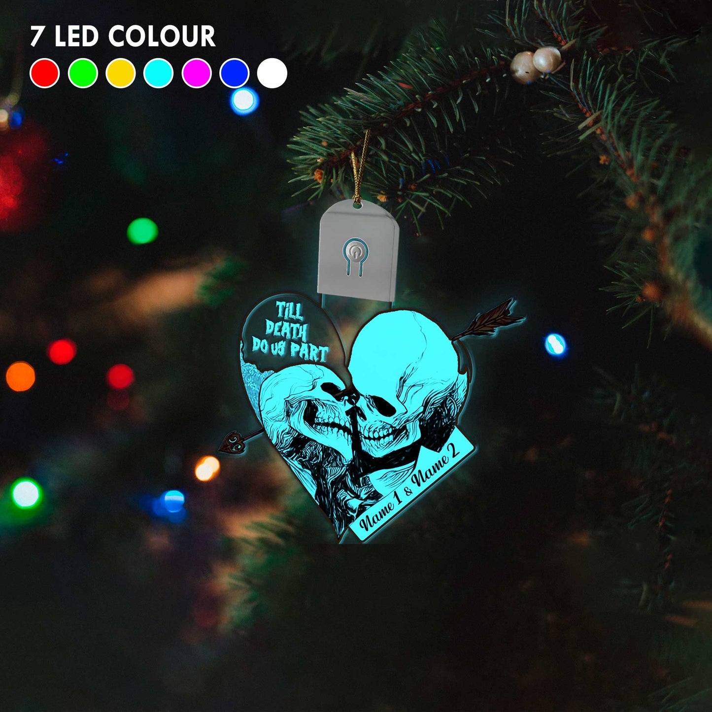 Till Death Do Us Part - Personalized Christmas Skull Shaped Led Acrylic Ornament