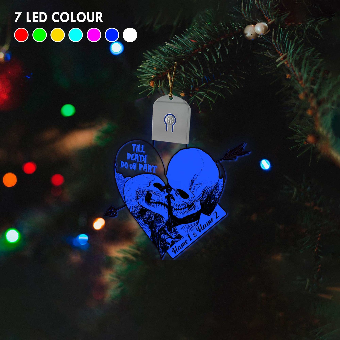 Till Death Do Us Part - Personalized Christmas Skull Shaped Led Acrylic Ornament