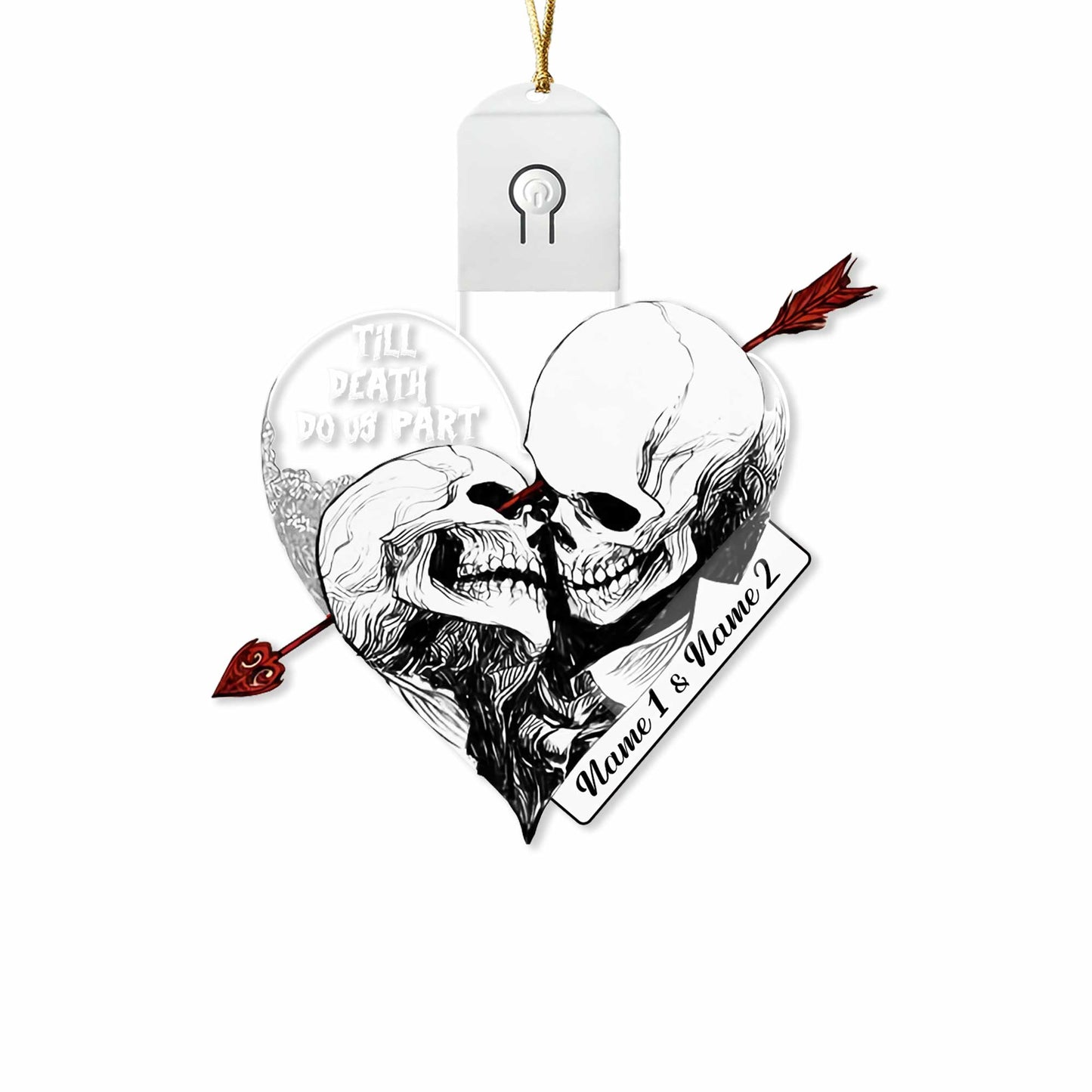 Till Death Do Us Part - Personalized Christmas Skull Shaped Led Acrylic Ornament