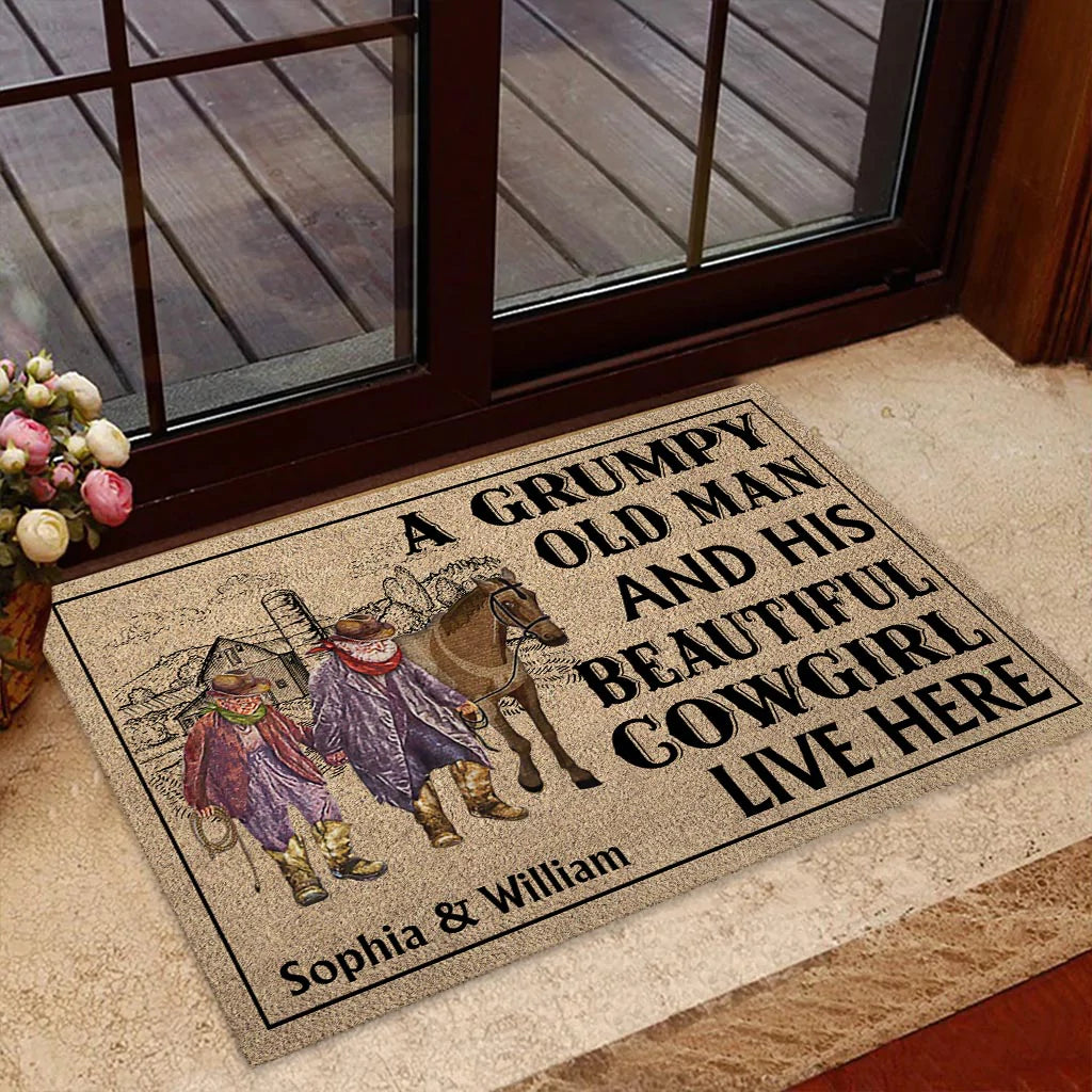 A Grumpy Old Man - Personalized Couple Horse Doormat