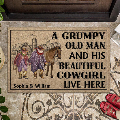 A Grumpy Old Man - Personalized Couple Horse Doormat