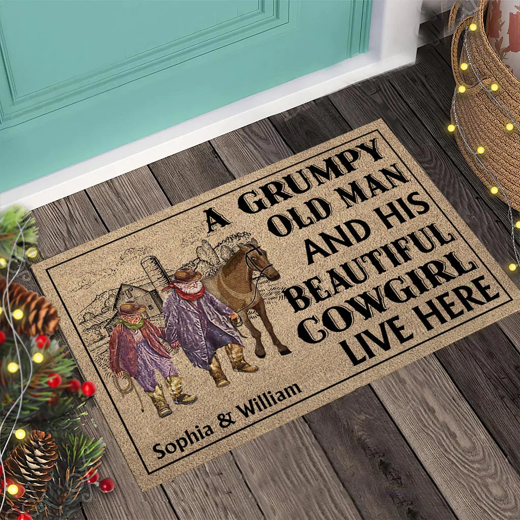 A Grumpy Old Man - Personalized Couple Horse Doormat