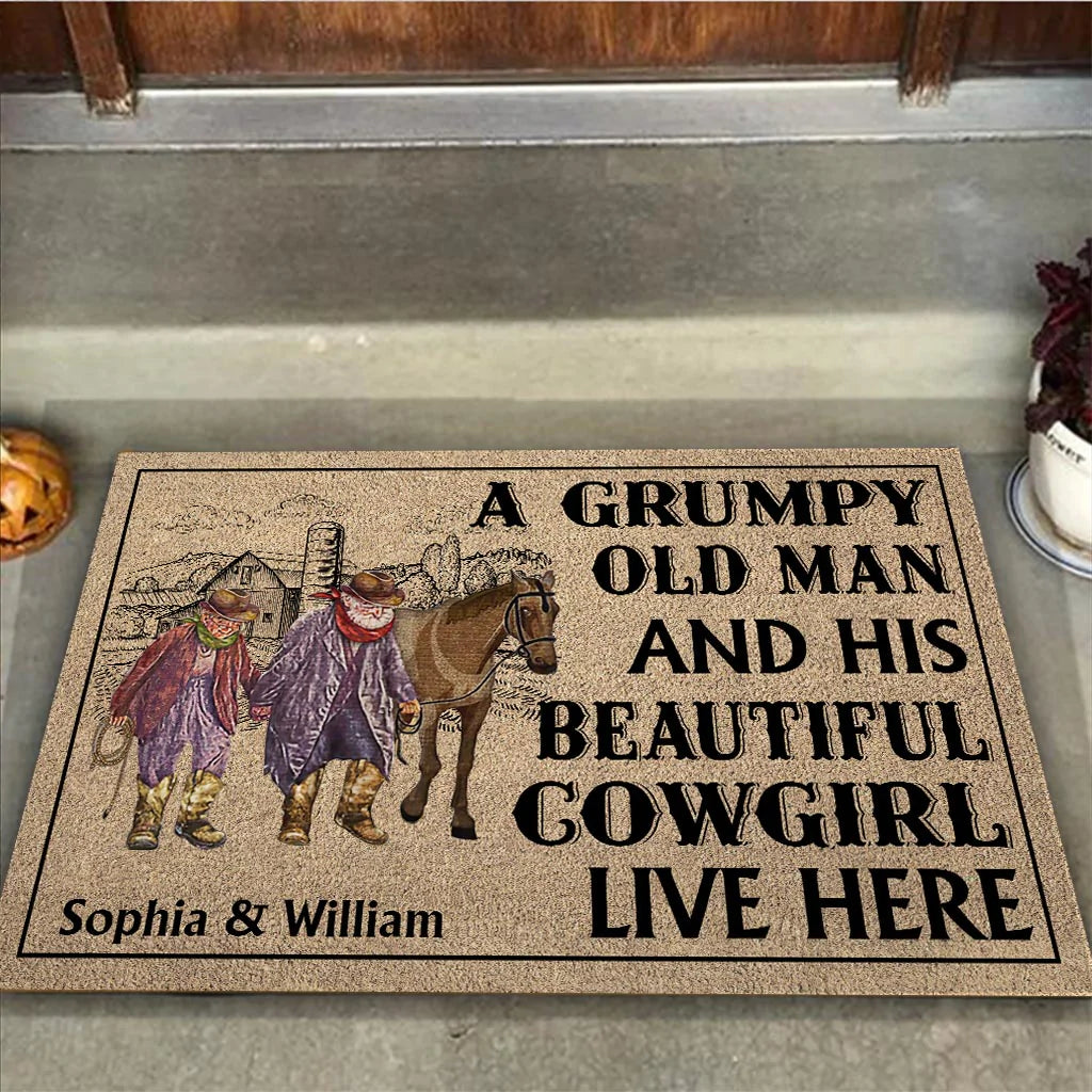 A Grumpy Old Man - Personalized Couple Horse Doormat