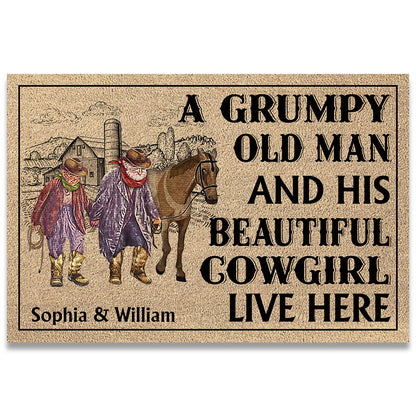 A Grumpy Old Man - Personalized Couple Horse Doormat