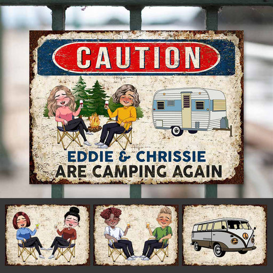 Caution - Personalized Camping Rectangle Metal Sign