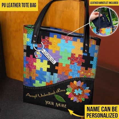 Accept Understand Love - Autism Awareness Personalized Quilt Pattern Print Tote Bag