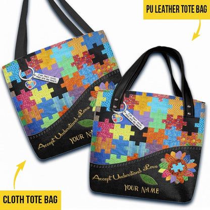 Accept Understand Love - Autism Awareness Personalized Quilt Pattern Print Tote Bag