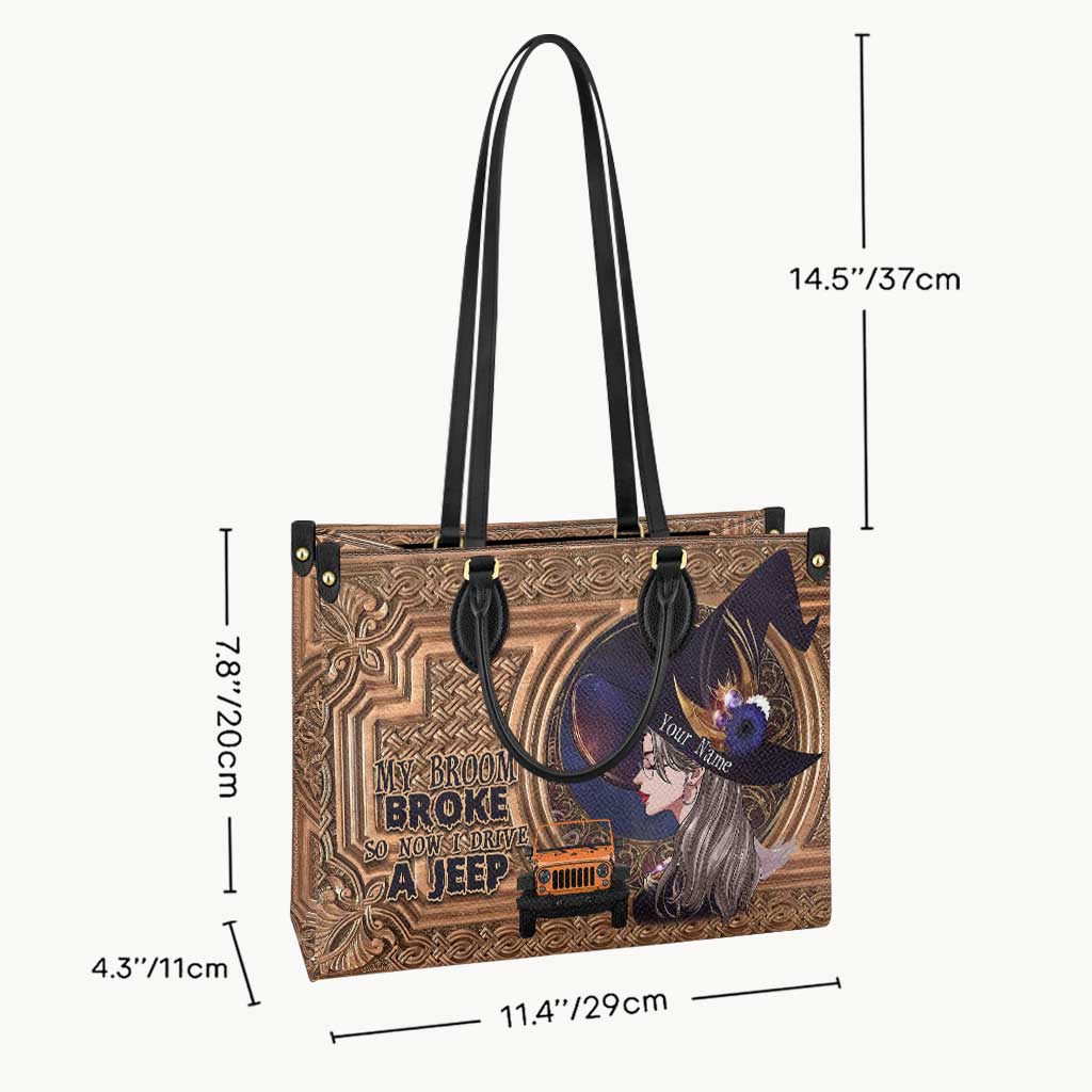 My Broom Broke - Personalized Halloween Car Leather Handbag