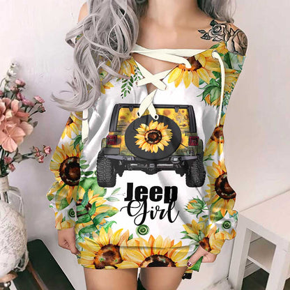 Jp Girl - Car Off Shoulder Long Sleeve Dress