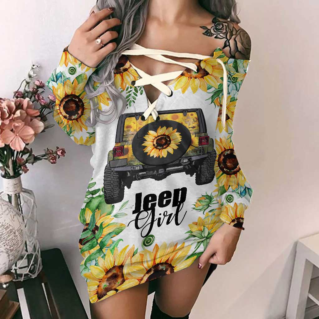 Jp Girl - Car Off Shoulder Long Sleeve Dress