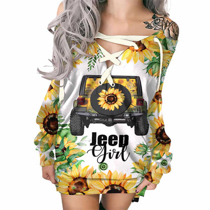 Jp Girl - Car Off Shoulder Long Sleeve Dress