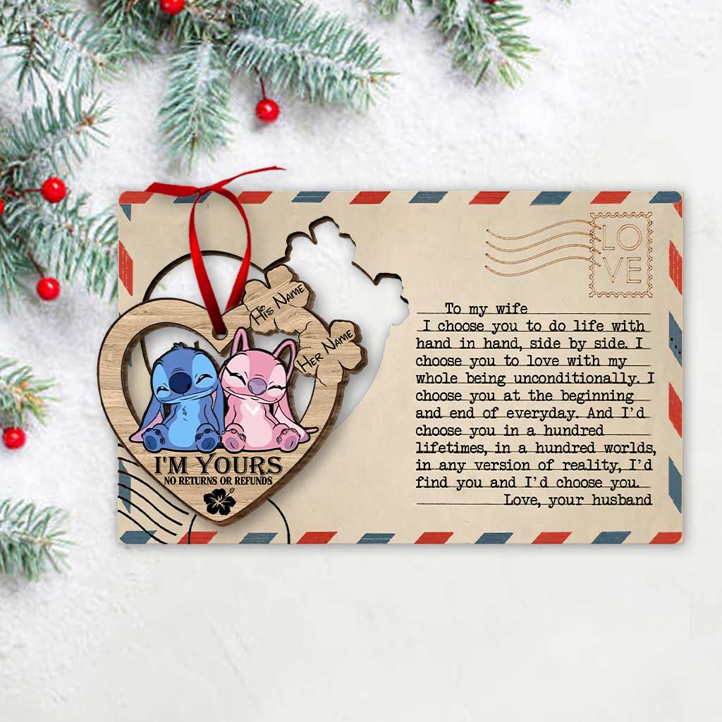 To My Love Ohana Couple - Personalized Christmas Ohana Wooden Card Pop Out Ornament