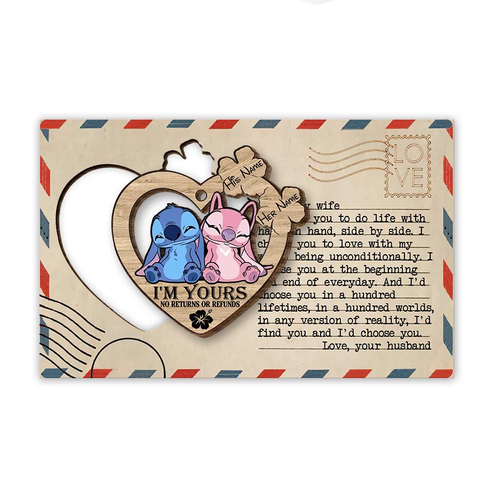 To My Love Ohana Couple - Personalized Christmas Ohana Wooden Card Pop Out Ornament