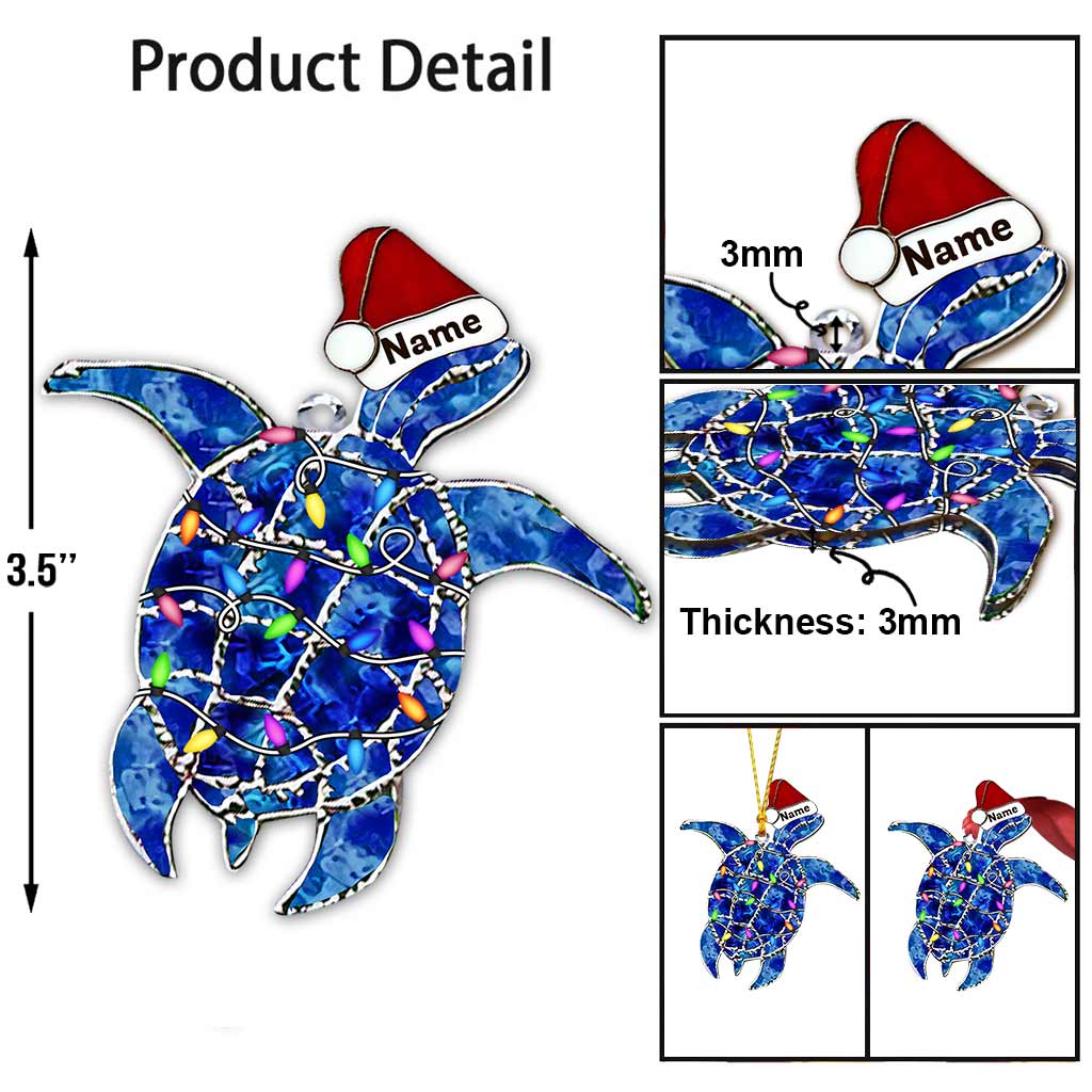 Jolly Turtle - Personalized Christmas Turtle Ornament With 3D Pattern Printed (Printed On Both Sides)