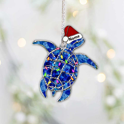 Jolly Turtle - Personalized Christmas Turtle Ornament With 3D Pattern Printed (Printed On Both Sides)