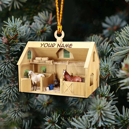 Horse Barn - Personalized Christmas Horse Ornament (Printed On Both Sides) With 3D Pattern Print