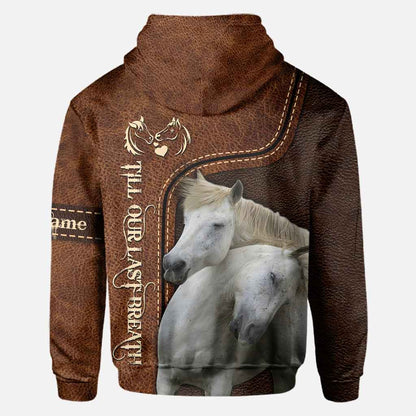 From Our First Kiss Till Our Last Breath - Personalized Couple Horse All Over T-shirt and Hoodie With Leather Pattern Print