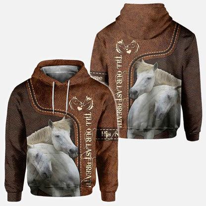 From Our First Kiss Till Our Last Breath - Personalized Couple Horse All Over T-shirt and Hoodie With Leather Pattern Print