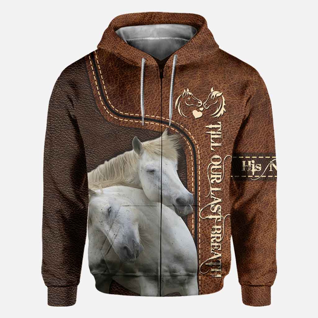 From Our First Kiss Till Our Last Breath - Personalized Couple Horse All Over T-shirt and Hoodie With Leather Pattern Print